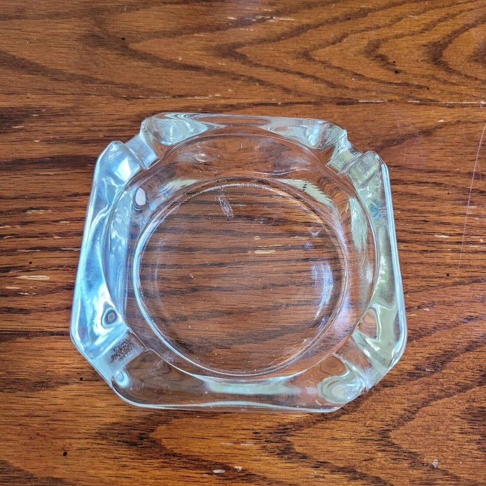 Restaurant Glass Ashtray Old Vintage 3.5" Clean Clear Glass